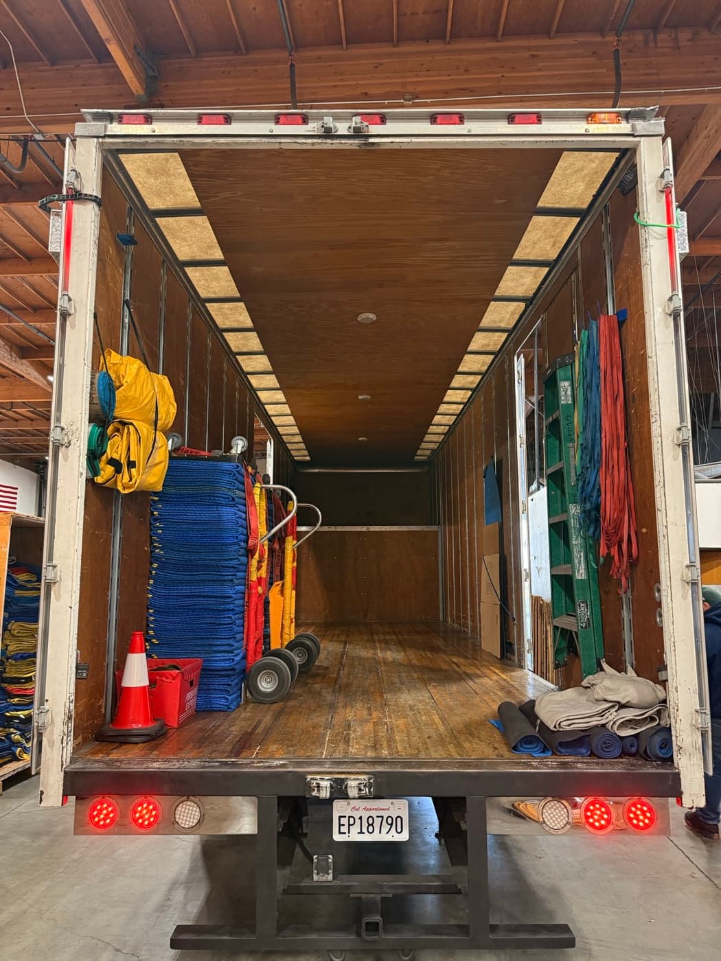 Pristine SVM truck interior outfitted with pads and equipment for HIPAA-compliant healthcare moves