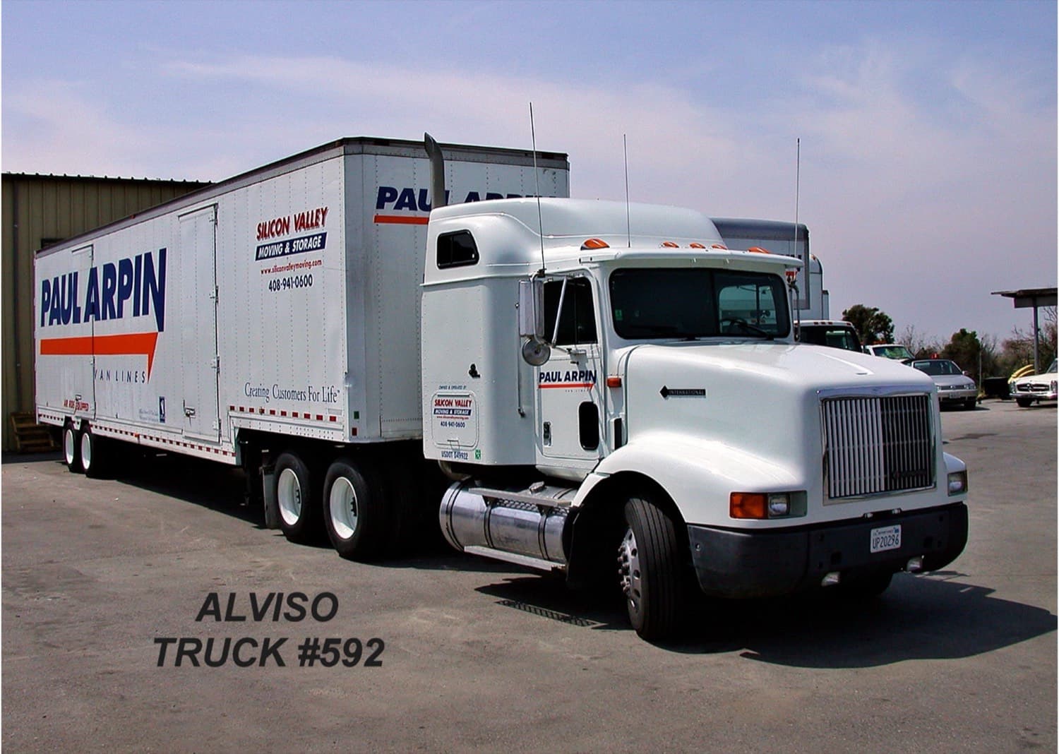 A co-branded Silicon Valley Moving & Storage and Paul Arpin Van Lines tractor with a 53-foot interstate trailer, parked at the Alviso yard